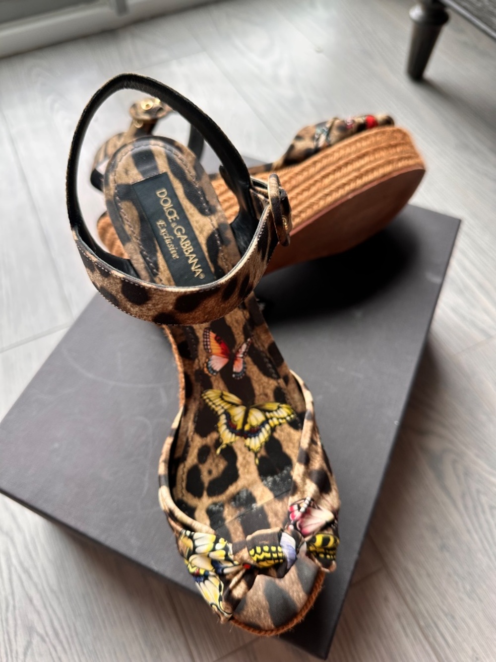 Dolce & Gabbana Leopard Print Butterfly Wedges Espadrilles with Box Size 10.5 - Picture 3 of 10